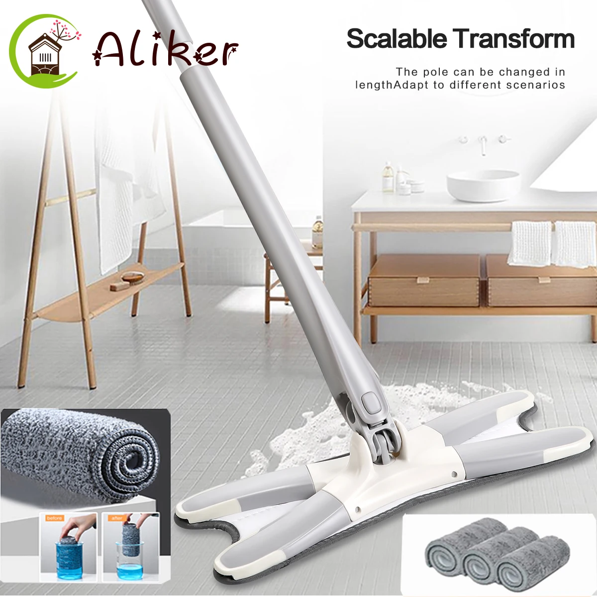 

X Тип 360 Чистящая Швабра Легко вращающаяся Швабра из микрофибры Швабра заменяет Швабру для мытья рук с 3 многоразовыми и моющимися подушечка...