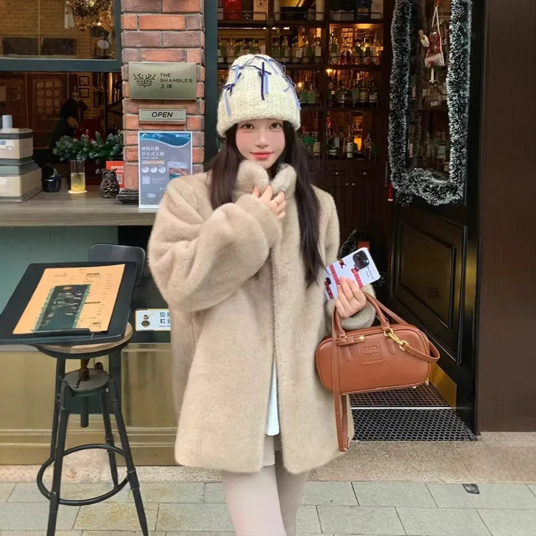 Шуба женская новинка зимы 2024 искусственный мех норки свободная толстая шуба