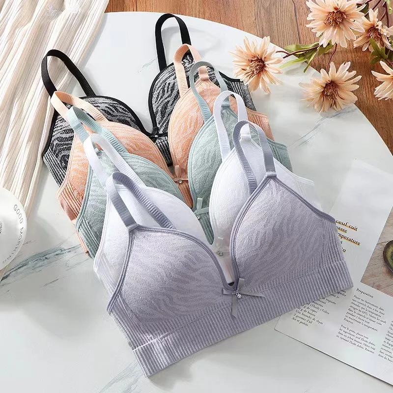 

Spring And Summer Thin Girls' Underwear Without Rims For High School Students Gather And Adjust Triangle Cup Women's Bra