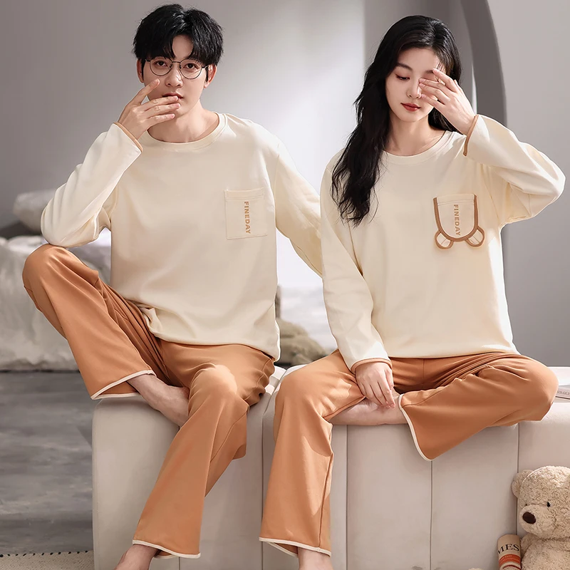 Новейший весенне-осенний пижамный комплект для пар пижама из 100% хлопка с длинным