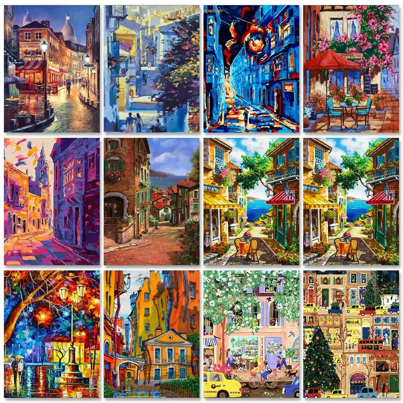 

GATYZTORY Street Scenery Acrylic Painting by Numbers Kill Time Oil Handpainted DIY Canvas Painting Original Gifts for Adults