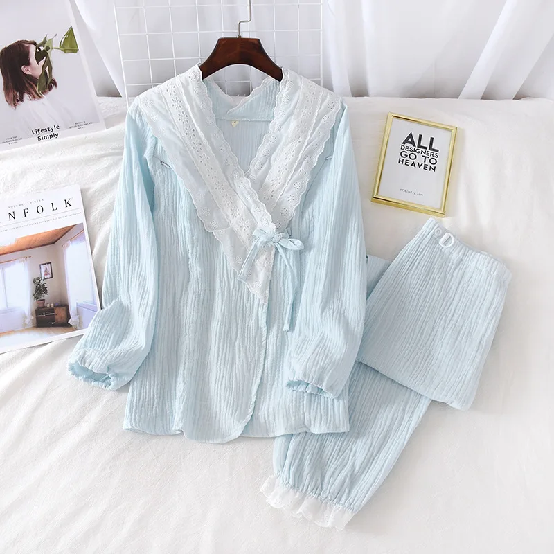

Confinement Clothes Lace Collar Invisible Zipper Breastfeeding Mouth Solid Cotton Cotton Kimono Thin Long Sleeves Nursing Women