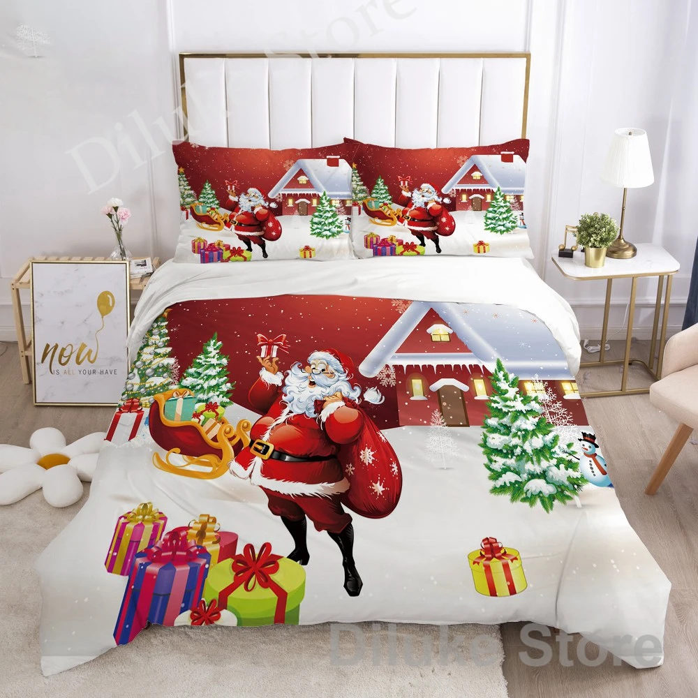 

Red Christmas Bedding set Queen Bedding Home Textiles Set Bedclothes Santa duvet cover set juego de cama