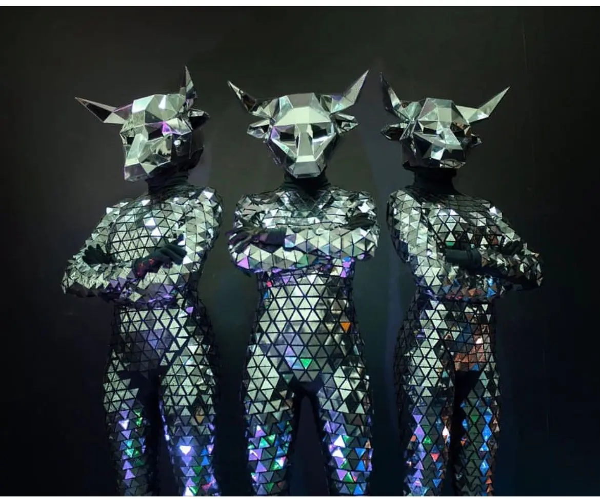 Зеркальный костюм быка для мужчин и женщин раньше кролик костюмы косплея