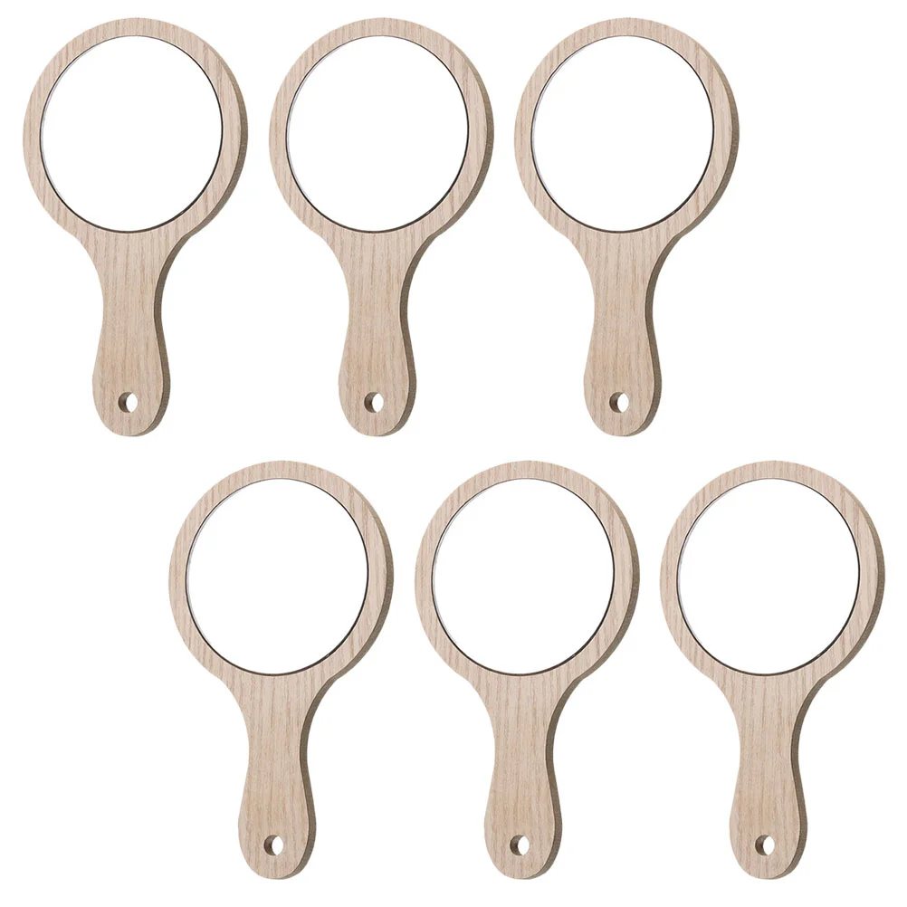 

Mirror Hand Handheld Handle Makeup Compact Travel Mirrors Women Pocket Purse Hairdressing Wood Held Wooden Vintage Beauty