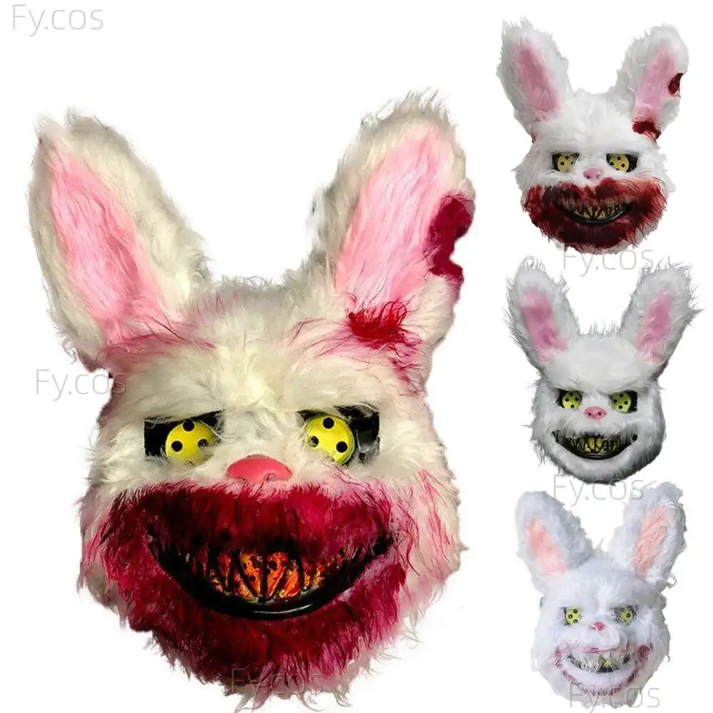 

Bloody Bunny Mask Creepy Plush Toys Girls Masquerade Cosplay Teddy Bear White Rabbit Head Decoration Horror Halloween Costume