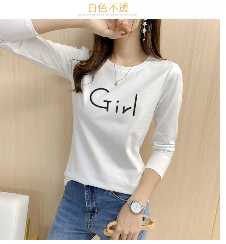 

2022 Женская Однотонная футболка с круглым вырезом и длинным рукавом