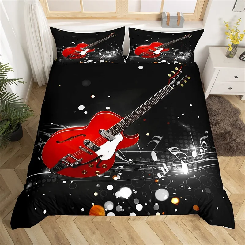 

Electric Guitar Duvet Cover Rock Music Bedding Set Music Note Comforter Cover Music Stave Bedspread Cover Single Twin Queen Size