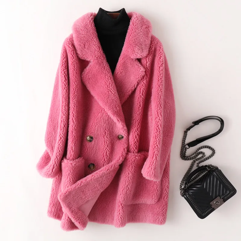 Winter Office Lady Long Sheep Shearling Real Fur Coat Women New Double Faced Fur Wool Jackets Female Clothes Korean Fashion Tops