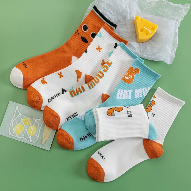 

Новинка, Чулки с веселым забавным медведем и надписью, хлопковые удобные мягкие Модные женские носки в стиле Харадзюку с милым мультяшным п...