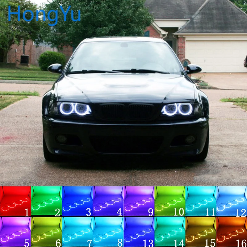 

for BMW 1998 - 2005 E46 with PROJECTORS Accessories Headlight Multi-color RGB LED Angel Eyes Halo Ring Eye DRL RF Remote Control