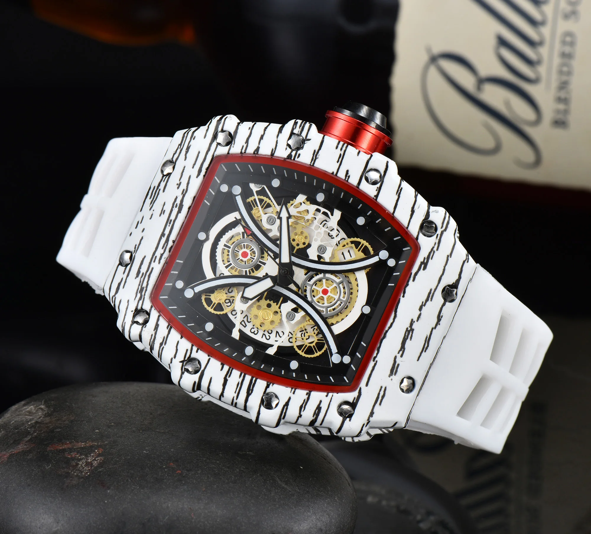 

brand RM Men's Watch classic Leisure woman Watches Wood Grain Stainless steel Silicone Calendar Quartz Wristwatch Factory sales