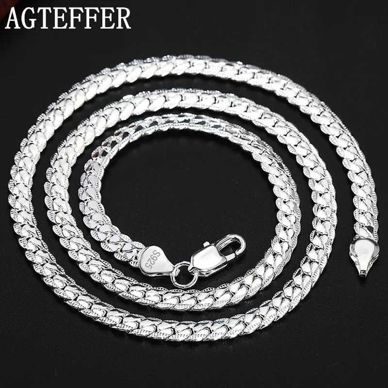 

AGTEFFER Wholesale Price 6MM Full Sideways Necklace for Women Men 925 Sterling Silver Jewelry Snake Chain Necklaces Gift