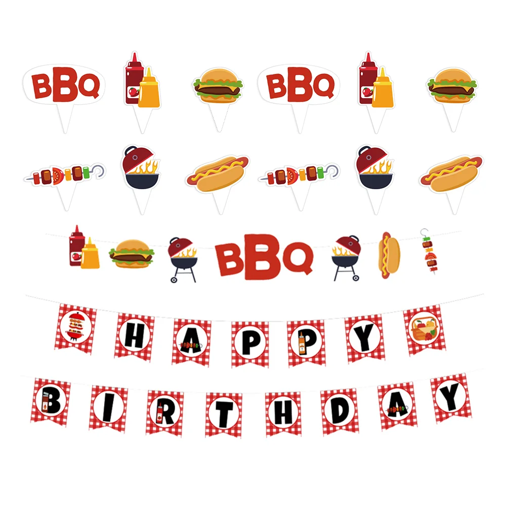

1 Set BBQ Banner Birthday Banner Cake Topper Decoration Birthday Party Supplies