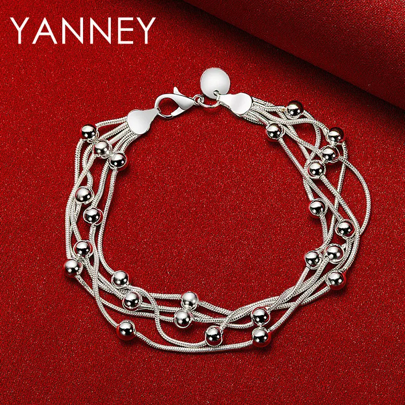 Браслет-цепочка из серебра 925 пробы с бусинами длиной 8 дюймов