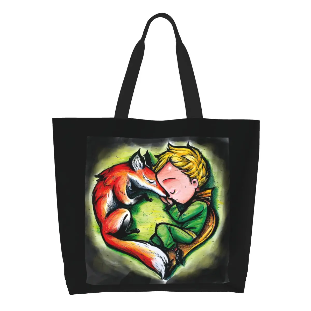 

The Little Prince Fox Grocery Shopping Bags Printing Canvas Shopper Tote Shoulder Bag Large Capacity France Fairy Tale Handbag