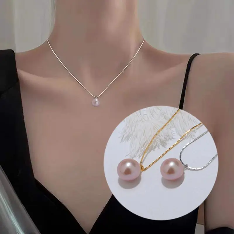 

Icnway натуральный белый 10-10,5 мм круглый пресноводный жемчуг S925 серебро и золотой цвет цепочка ожерелье оптовая продажа