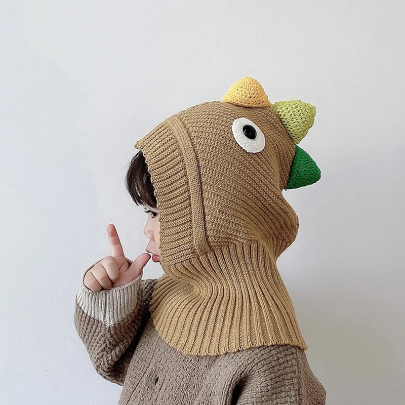 

HAYANA New Winter Children's Dinosaur Knitted Hat Kids Cute Hat with Scarf Boys Warm Cap