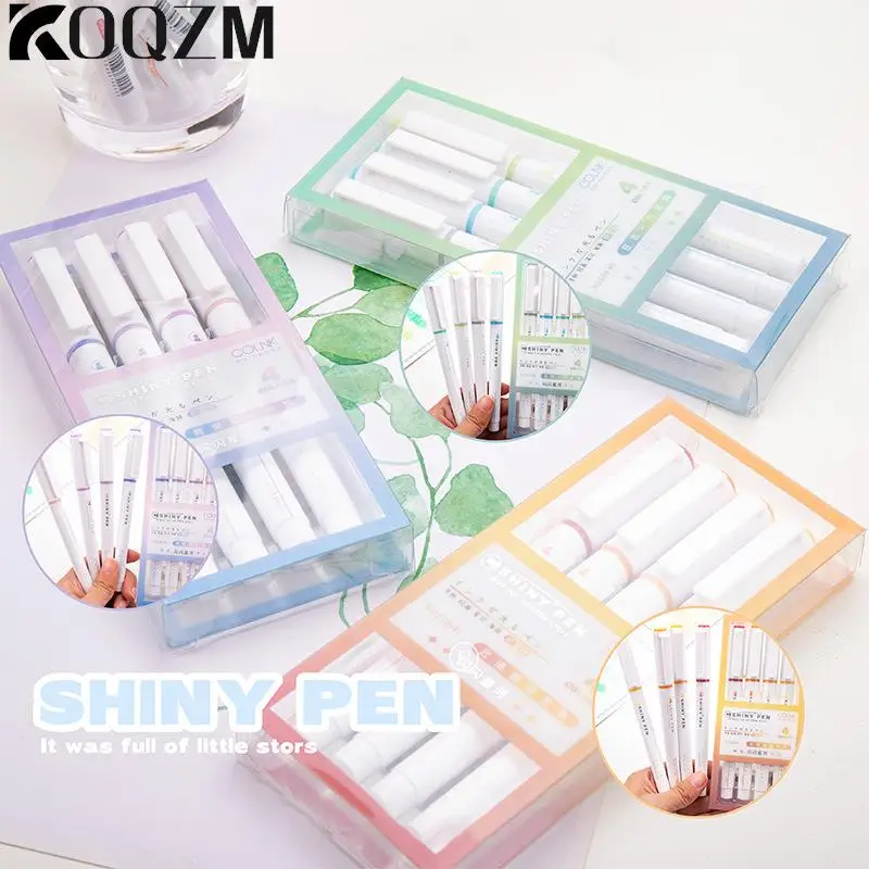 

1Set 4 Colors Glitter Highlighter Set Highlighter Highlighter Art Marker Japanese Cute Kawaii Stationery Glitter Highlighter