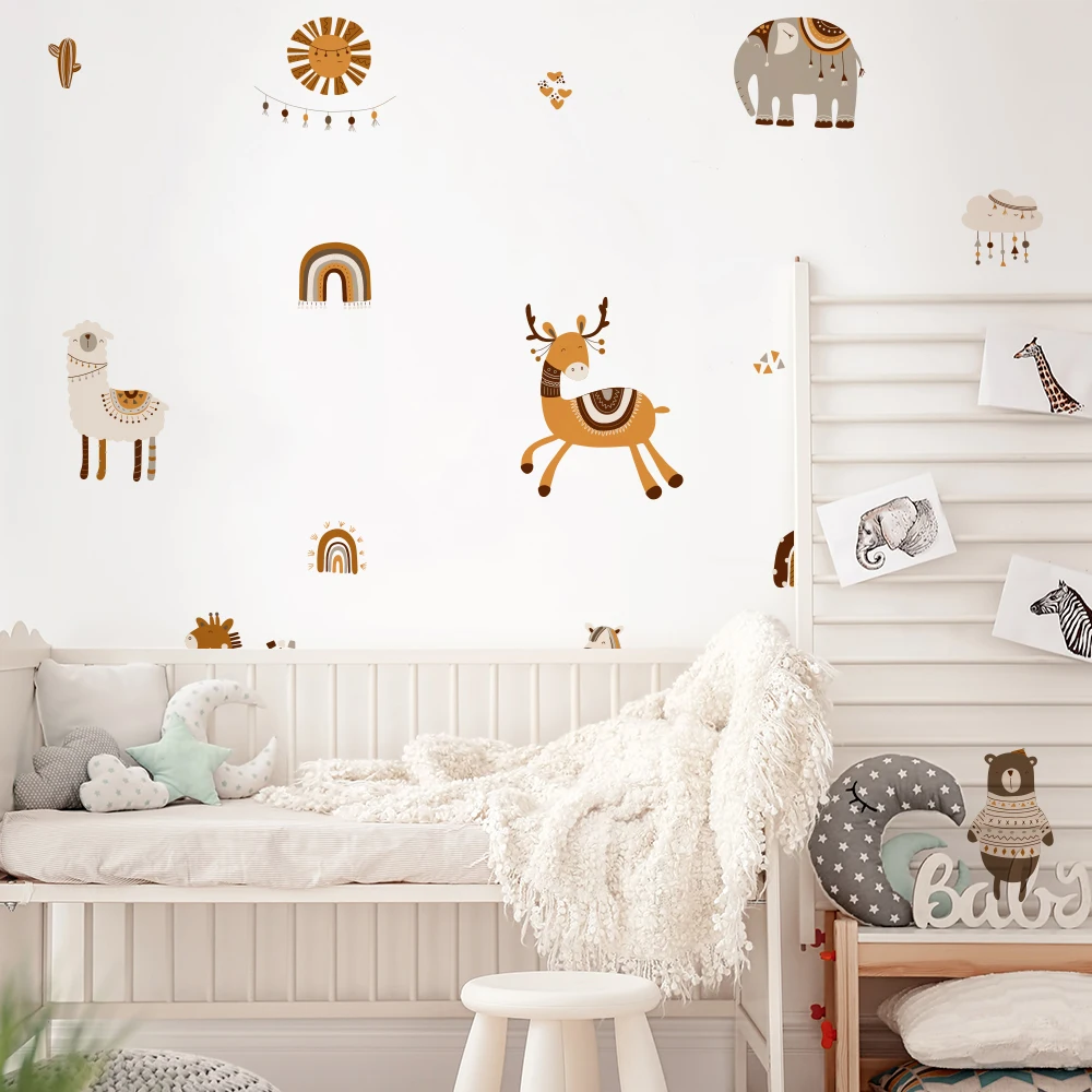 

Cartoon Animals Deers Camel Elephant Wall Stickers Islamic Style Rainbow Nursery Vinyl Wall Decal Mural Kids Room Home Decor