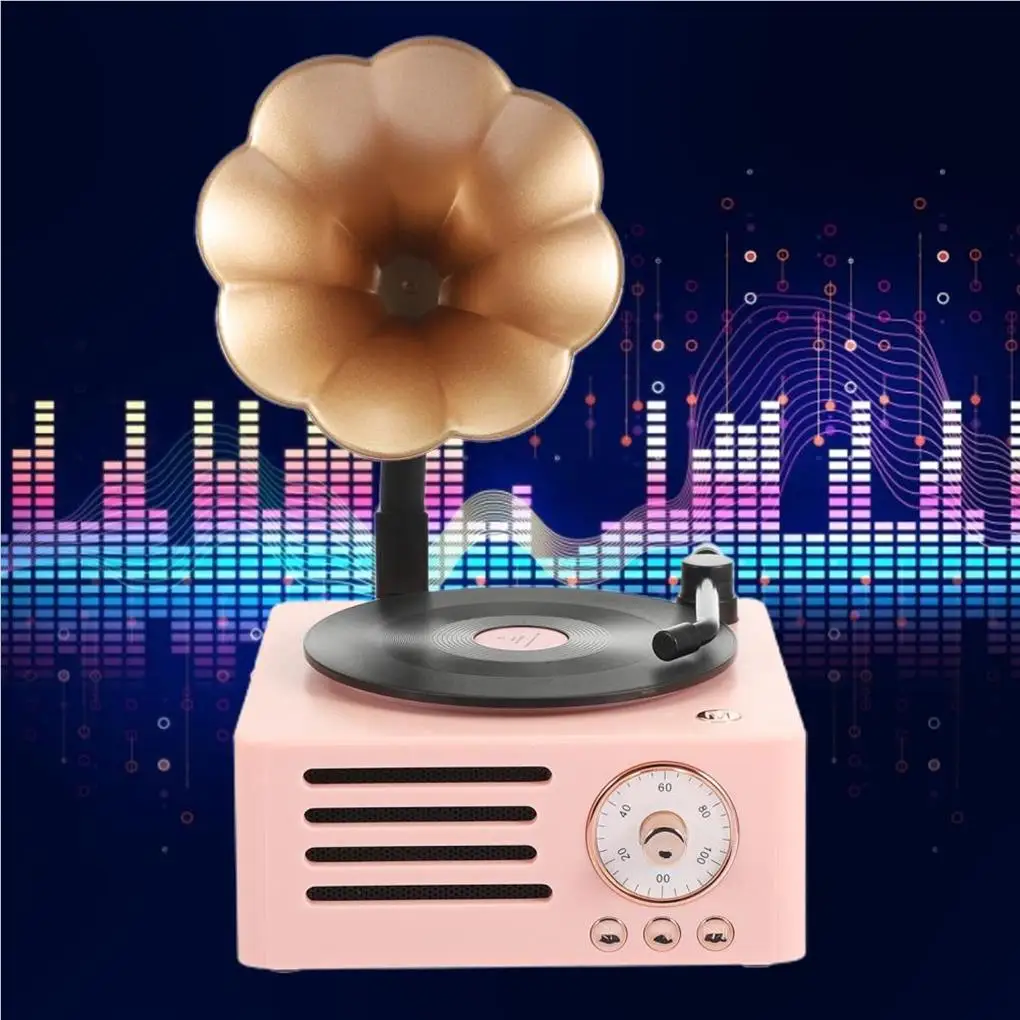 

Retro Mini Phonograph Speaker Wireless Music Player Trumpet Shaped Morning Glory Subwoofer Radio Soundbox Home Blue