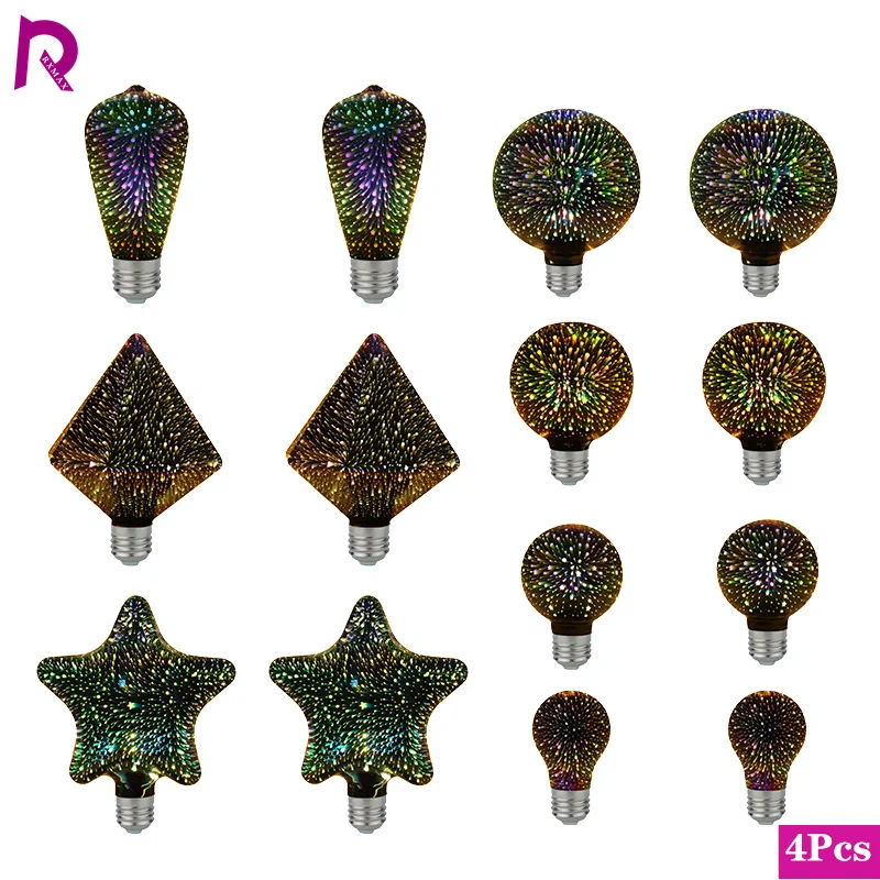 

4Pcs/Lot 3D Colorful Led Bulb AC 85-265V E27 Star Fireworks Edison Bulb for Holiday Christmas Decoration Lamp Lamparas Bombillas