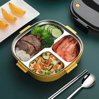 304 stainless steel lunch box portable 3 compartment bento box heat resistant rustproof divided food container without cutlery
