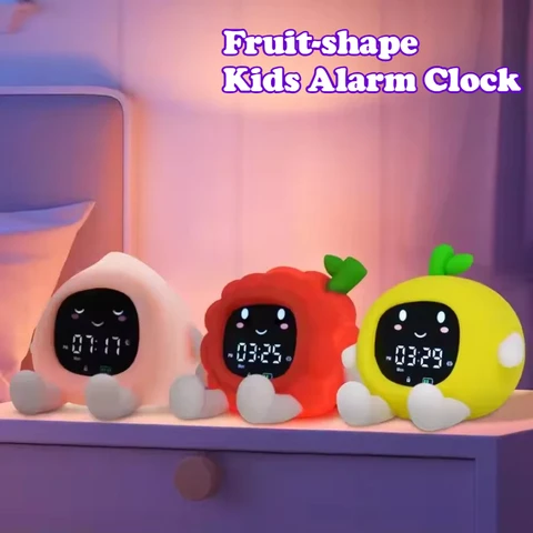 Милый детский будильник в форме фруктов, силиконовый сенсорный ночник, 10 цветов, таймер для сна, украшение для спальни для детей