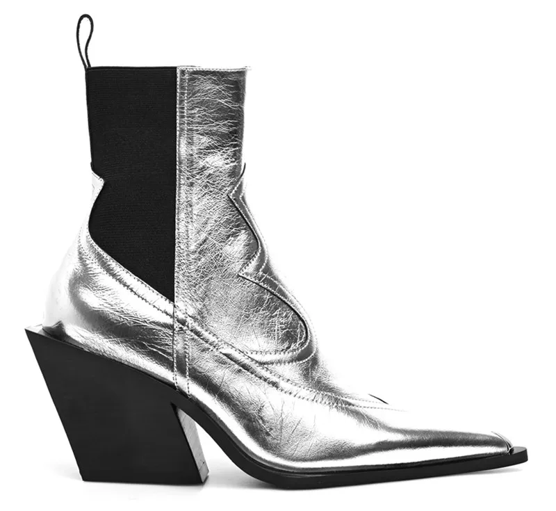 

22 осенне-зимние кожаные полуботинки-Челси с острым носком на среднем каблуке женские эластичные Полуботинки на толстом высоком каблуке