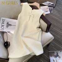 n girls french style white elegant exquisite bow dress 2022 summer fashion solid color sleeveless slim high end double sided