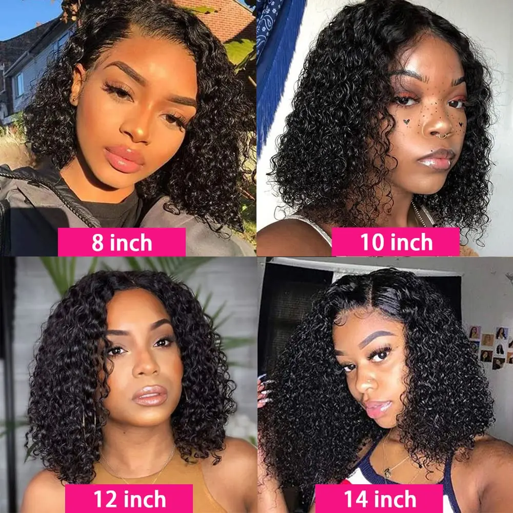12A Kinky Curly Short Bob Human Hair Wigs 13x4 Lace Front Water Wave Wigs Glueless Isee Brazilian Remy Closure Wigs For Women images - 6