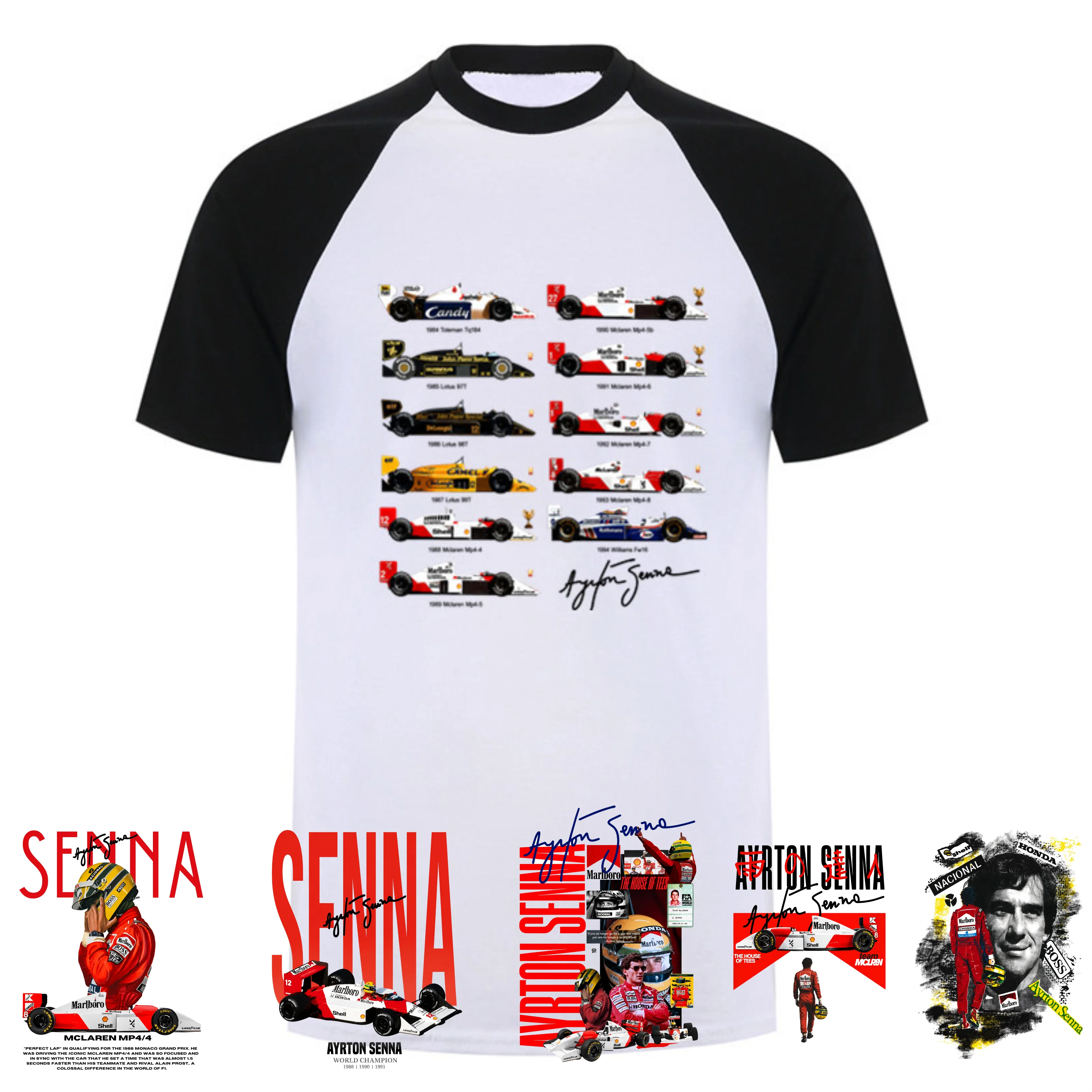 Фото Футболка Sennacars Ayrton Senna, унисекс, крутая футболка, белая хлопковая футболка большого размера, повседневные топы, футболка HJ-025 №1