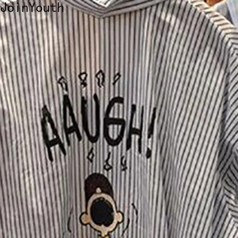 Блузка женская оверсайз с длинным рукавом модная повседневная рубашка в полоску