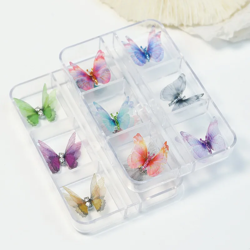 

12 шт., стразы-бабочки для ногтей, 3D маникюрные блестящие шелковые дизайнерские блестки, Переводные картинки для ногтей, ювелирные украшения-...