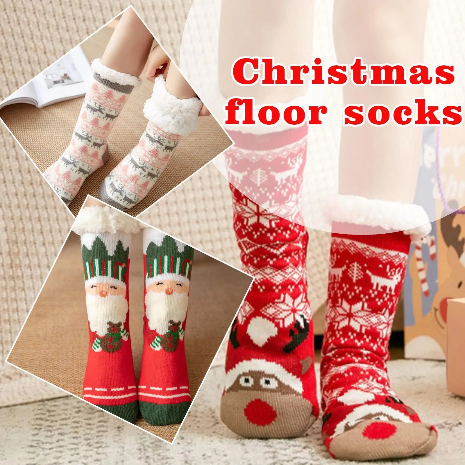 

1 Pair New Cute Warm Socks Thicken Plus Cotton Winter Women Socks Christmas Santa Claus Stocking Xmas Gift Home Floor Room Sock