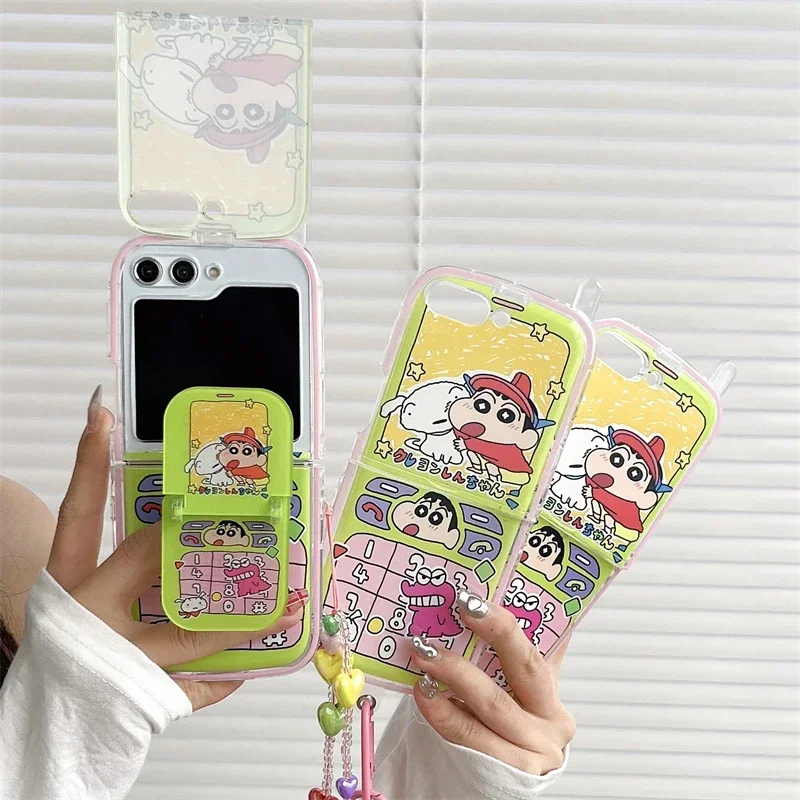 

Crayons shinchans bracelet with stand cartoon Phone Case for Samsung Galaxy Z Flip 3 4 Hard PC Back Cover for Z Flip 5 Case Case