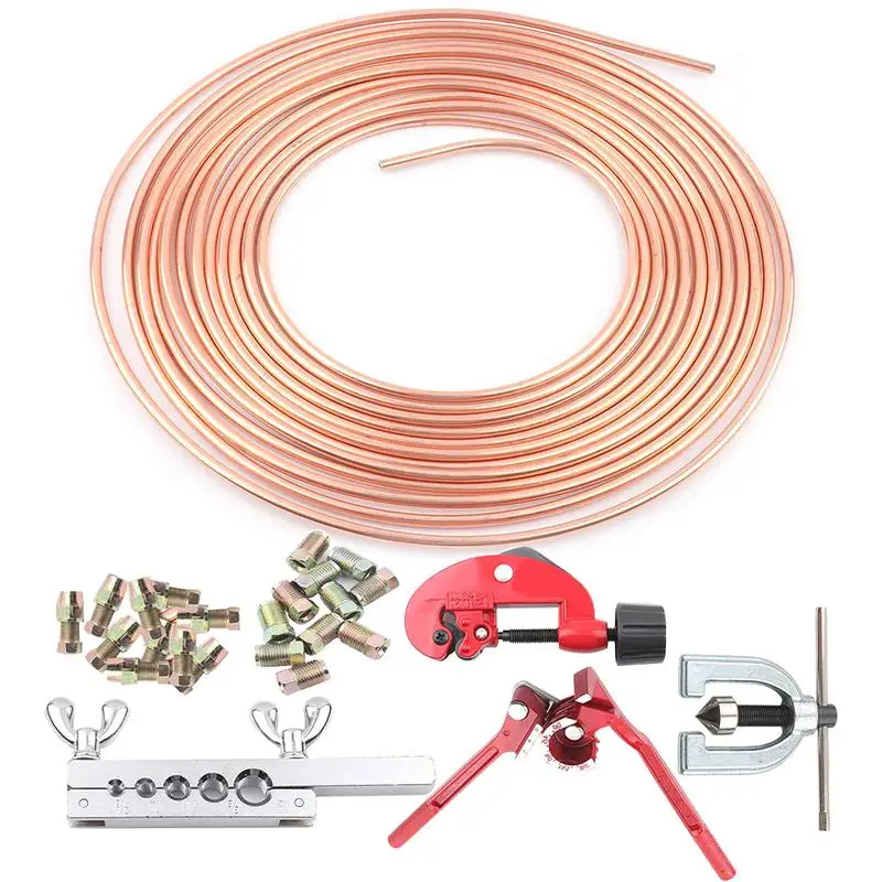 

Brake Line Flaring Tool Kit Brake Line Replacement Tubing Coil And Fitting Kit With Mini Pipe Cutter For Car And Truck Supplies