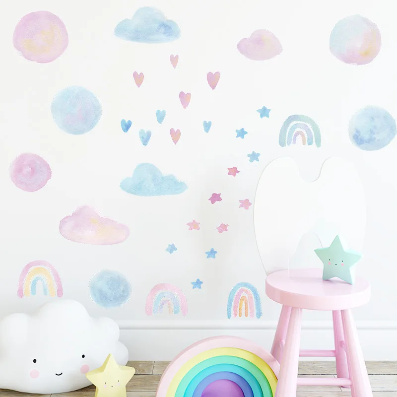

DIY Watercolor Heart Clouds Wall Stickers for Baby Girls Room Wall Decor Removable PVC Wall Decals Home Decor Wallpapers Murals