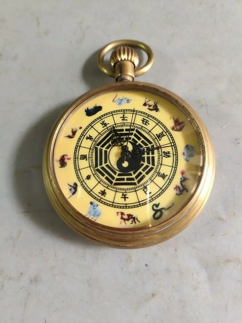 Старые китайские медные механические часы ручной работы Yin and yang карманные 82061 -