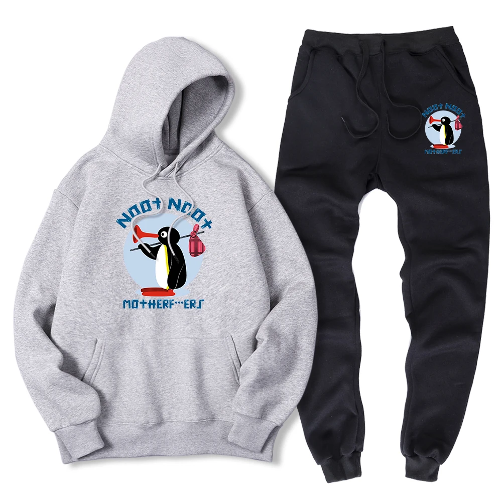 

Angry Pingu Noot Noot Cartoons Print Men 2 Piece Sets Warm Fleece Hoody + Pant Fashion Casual Sweatshirt + Sweatpant Winter Set
