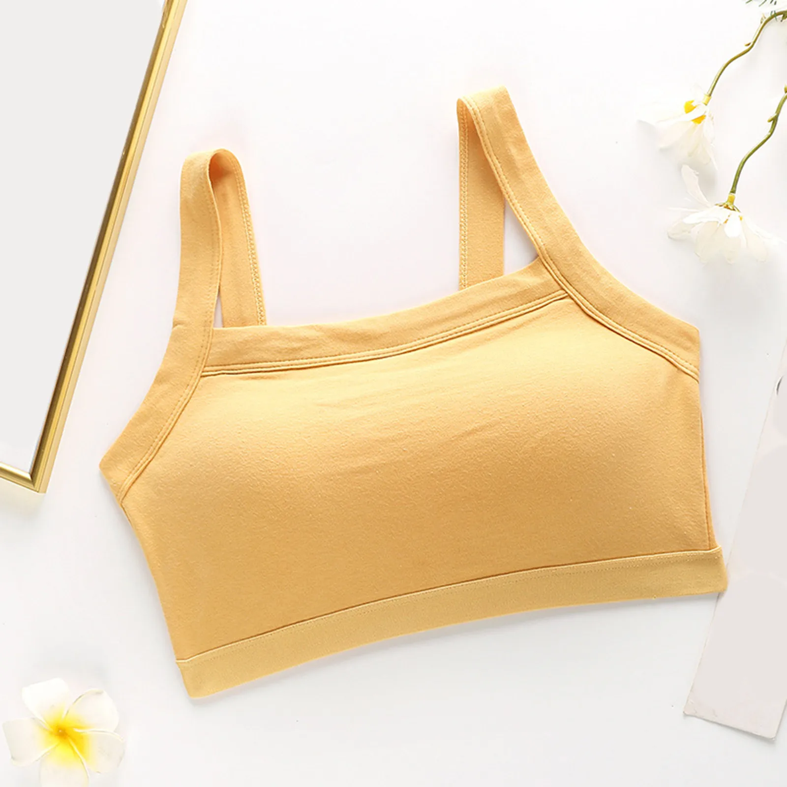 

Women Wrap Top Soild Beauty Back Threaded Sling Underwear Bottoming Vest Type Small Sling Thin Inner Bra School Girl Sports Bras