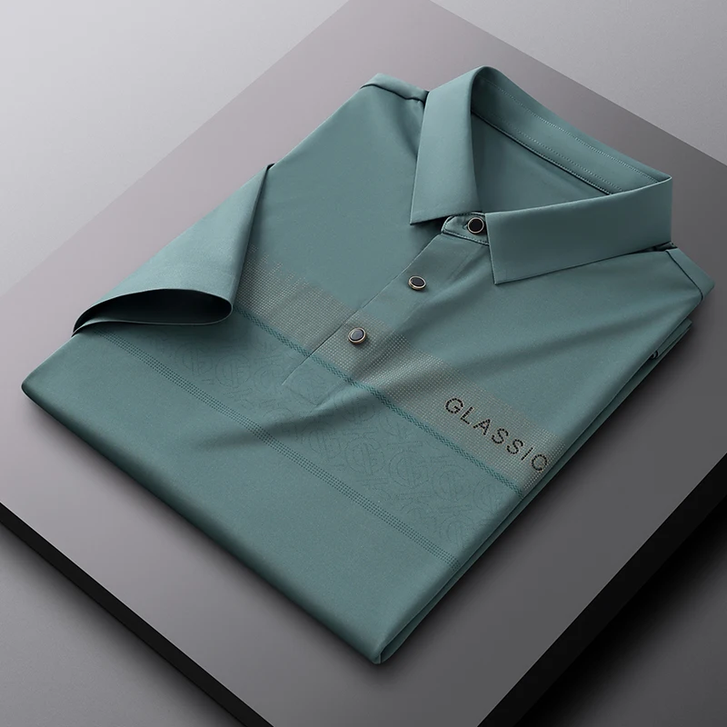

Male Polo Shirt Short Sleeve New Slim Fit Luxury High End Logo Printing Lapel High-quality Business Korean Designer Summer Tops