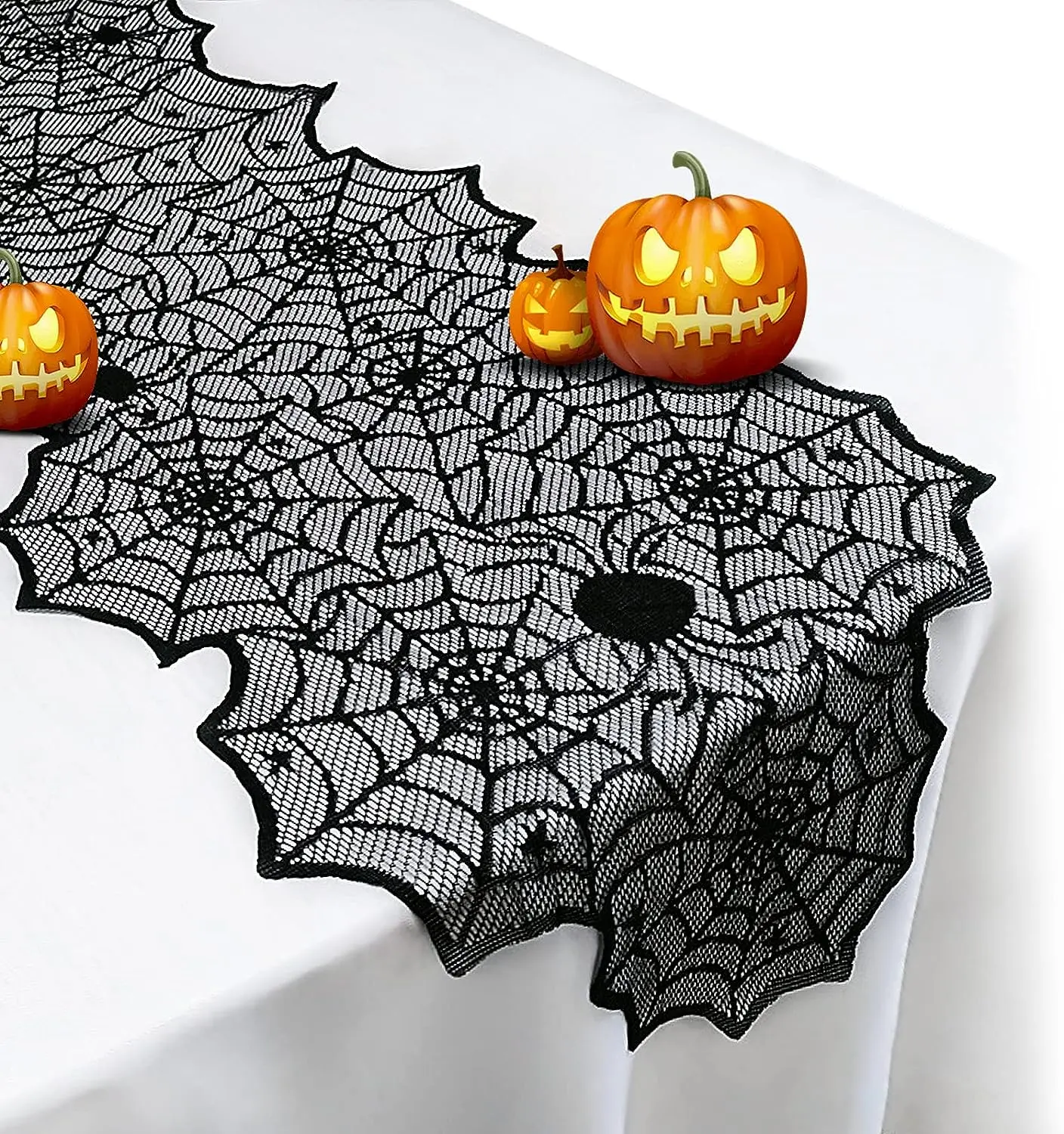 

Halloween Spider Web Table Runners Black Lace Tablecloth Halloween Table Decoration Event Party Supplies 18" x 72" table cover
