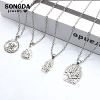 elephant ganesha buddha charms pendant necklace for men women antique silver alloy leather chain necklace vintage male jewelry
