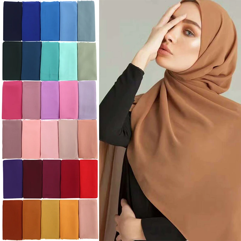 

Однотонный шифоновый хиджаб для мусульманских женщин, шарф, женский хиджаб