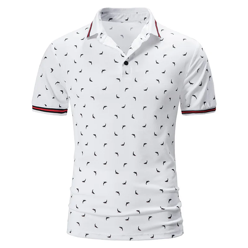 

Summer Short Sleeve Basic Lapel Polo Shirt Men's Dolphin Print T-Shirt Top