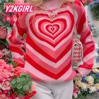 Y2KGIRL милый вязаный свитер, женский модный пуловер с длинным рукавом, Повседневная Уличная одежда в стиле пэчворк с принтом сердца, осенне-зимняя одежда
