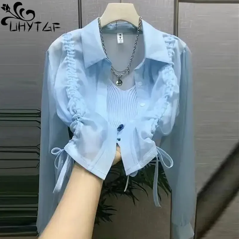 Блузка женская короткая Солнцезащитная свободная с длинным рукавом 2658