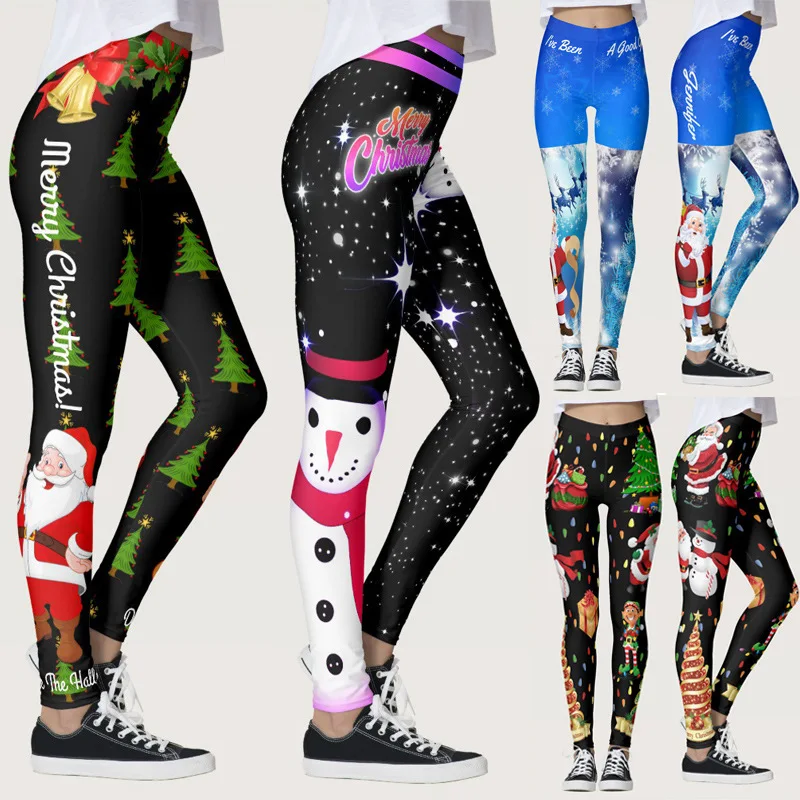 

Europe and America Women's Autumn and Winter New Christmas Printed Leggings Yoga Pants