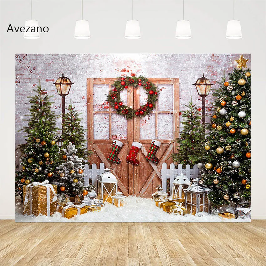 

Avezano Рождественские фоны для фотографии снег подарки игрушки деревенская дверь кирпичная стена дети праздник портрет Декор Фон фото